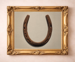Lucky Horseshoe western art print by Carl Crum — in a gold frame