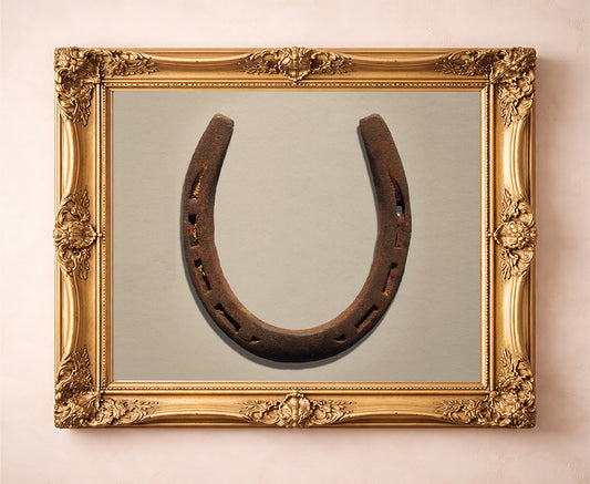 Lucky Horseshoe western art print by Carl Crum — in a gold frame