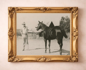 JY Crum Rancher western art print by Carl Crum — in a gold frame