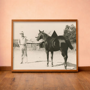 JY Crum Rancher western art print by Carl Crum — horizontal room scene
