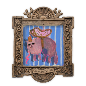 Fluffy Angel Cat — cat art print by Caya Crum in a square carved wood frame