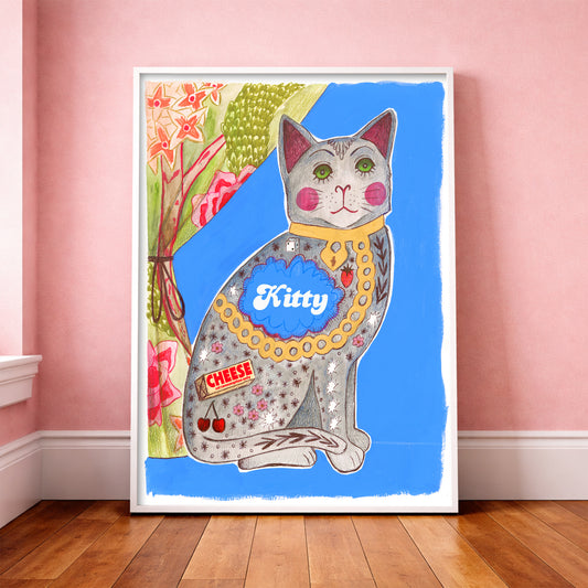 Cat Art Print – Preppy Cottage Core Cat by Caya Crum