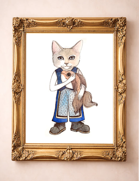 Cat Art Print – Frankie Fish Cat Goldfish Wall Art | Caya Crum
