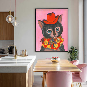 Smoking Cowboy Cat Art Print – Grey Tabby Blue Eyes | Caya Crum