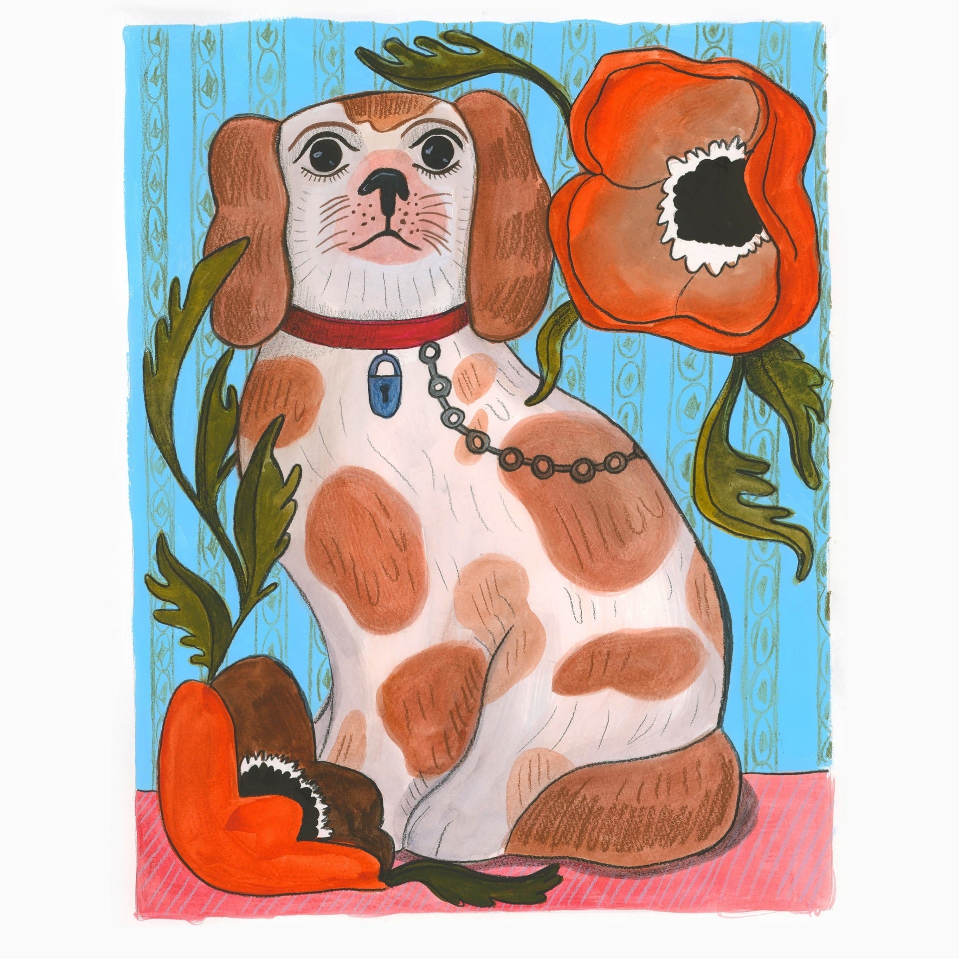 Cavalier King Charles Dog Art Print and Poppy Wall Decor| Caya Crum Art Crum Art