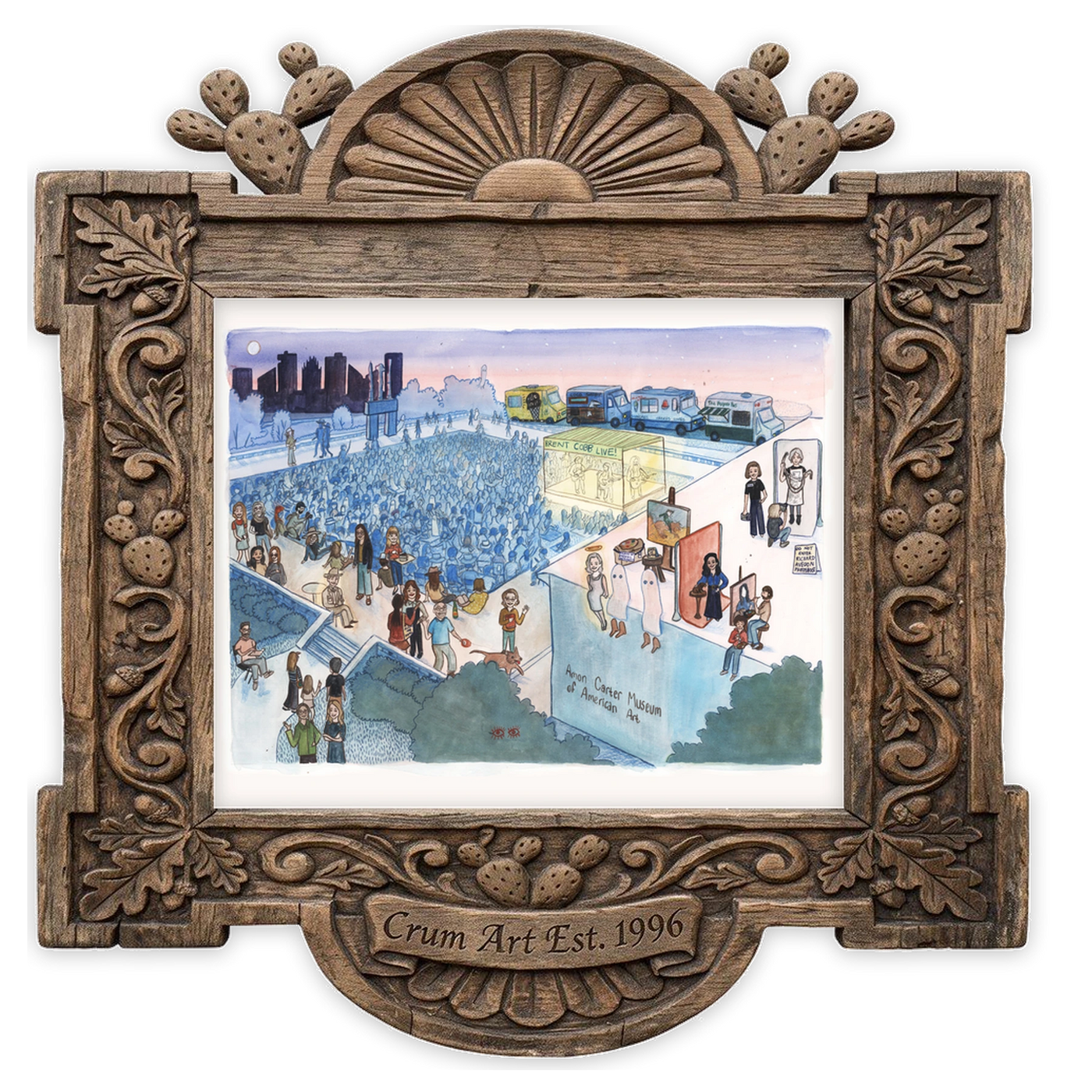 Amon Carter Night on the Porch — Fort Worth art print by Caya Crum in a horizontal carved wood frame
