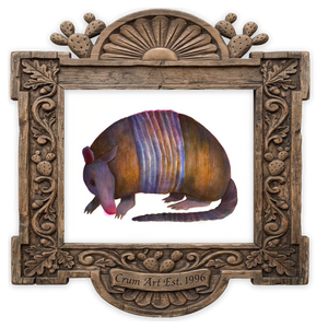 Armadillo Art | Watercolor Armadillo | Caya Crum — art print in a carved wood frame, Crum Art