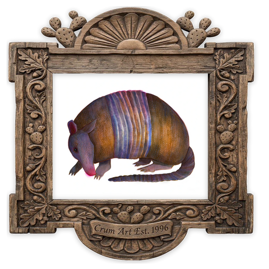Watercolor Armadillo — armadillo art print by Caya Crum in a horizontal carved wood frame