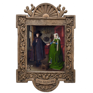 Taco Bell Arnolfini Wedding — weirdcore art print by Caya Crum in a carved wood frame