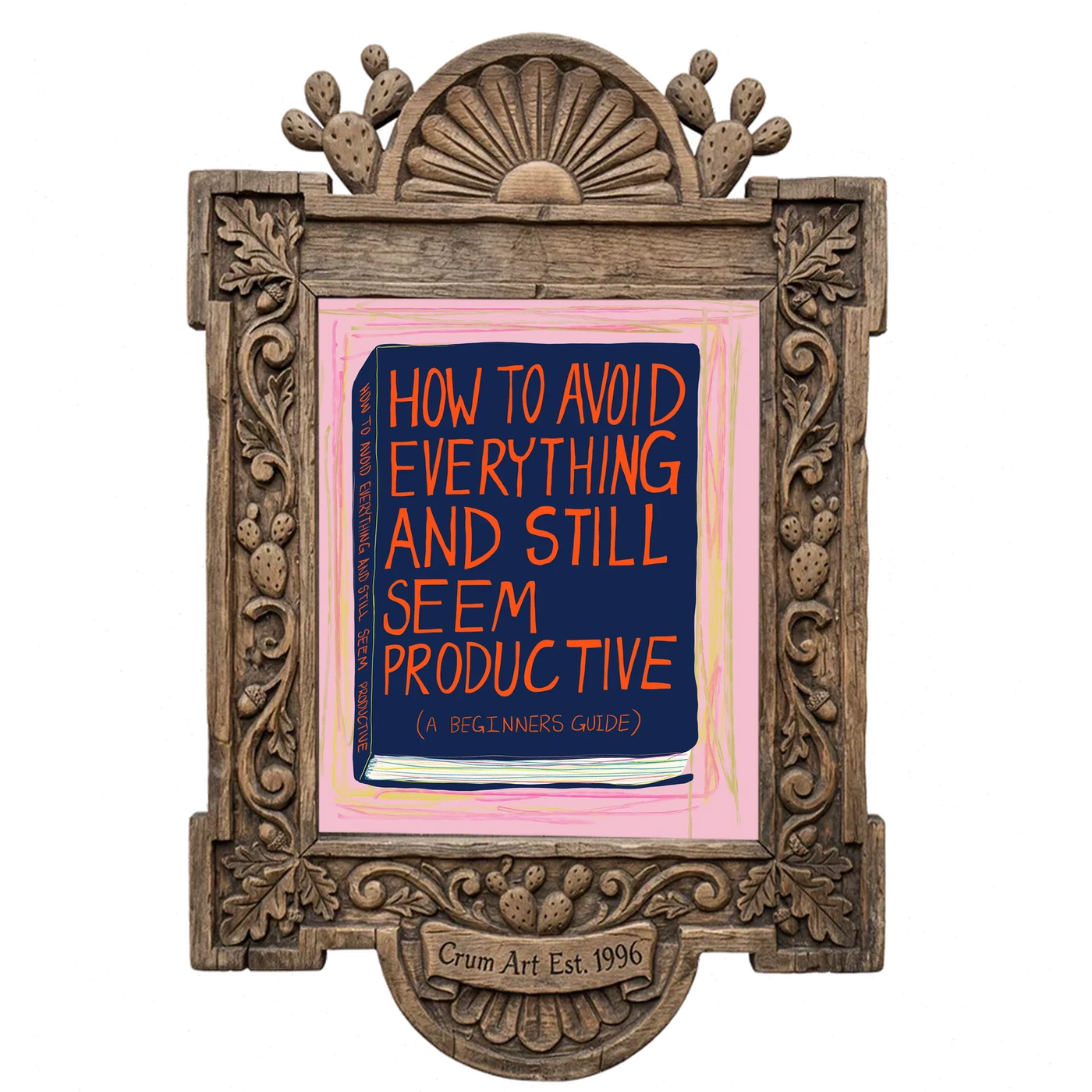 How to Avoid Everything Book — art print in a carved wood frame, Crum Art
