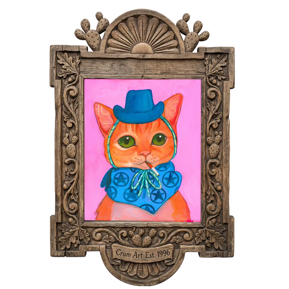 Abbie — cat art print by Caya Crum in a carved wood frame