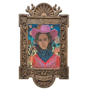 Cowgirls & Flowers — cowgirl art print by Caya Crum in a carved wood frame