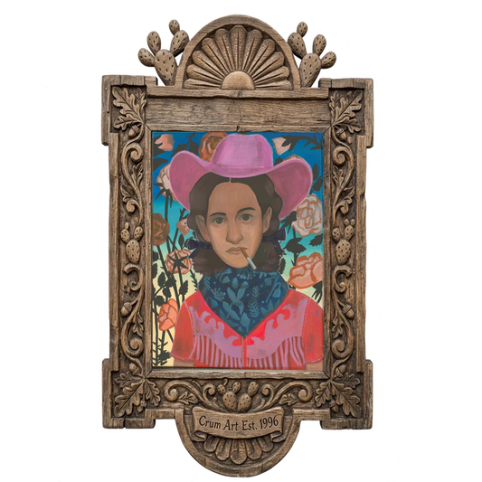 Cowgirls & Flowers — cowgirl art print by Caya Crum in a carved wood frame