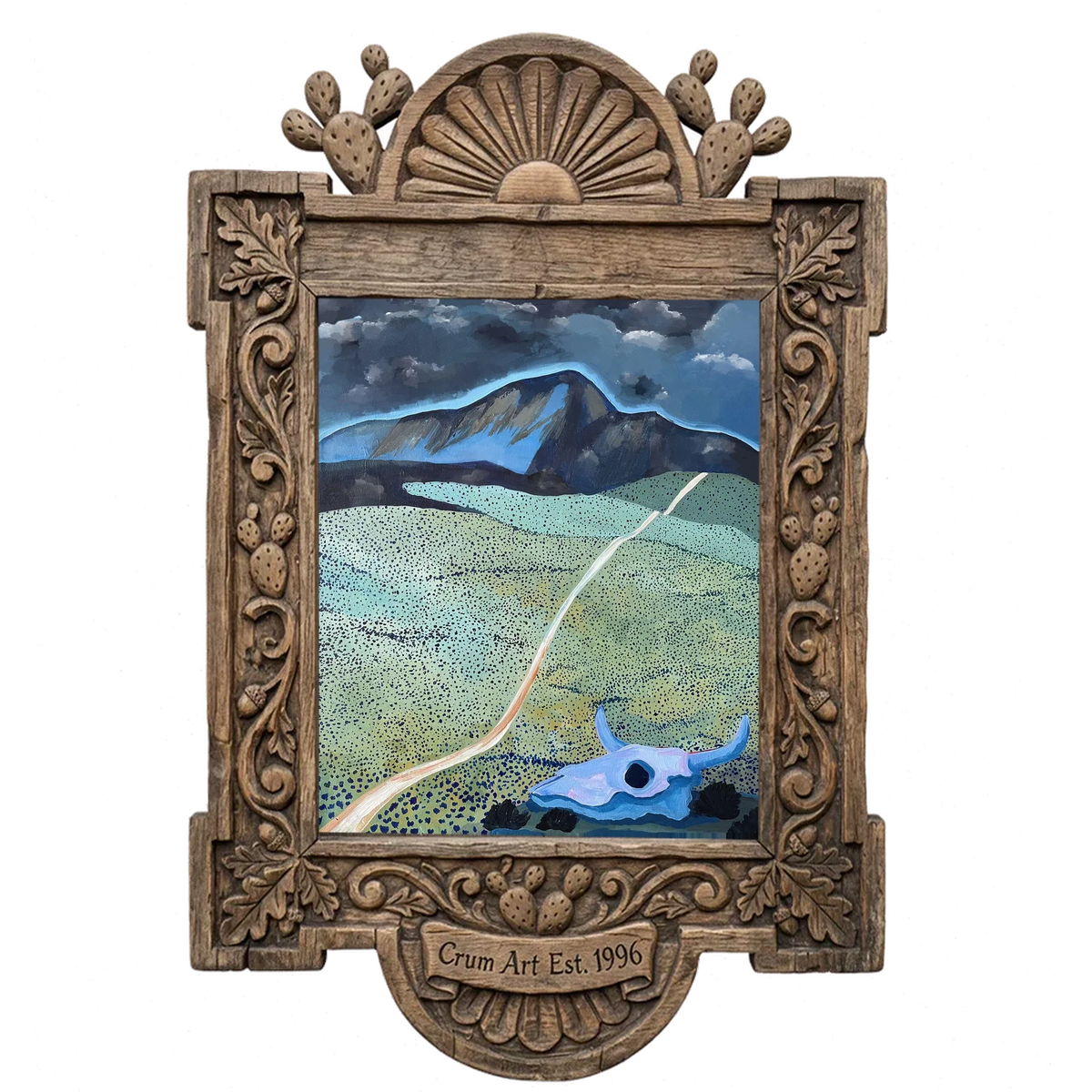 Mountain & Field Landscape — New Mexico art print by Caya Crum in a carved wood frame