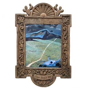 Mountain & Field Landscape — New Mexico art print by Caya Crum in a carved wood frame