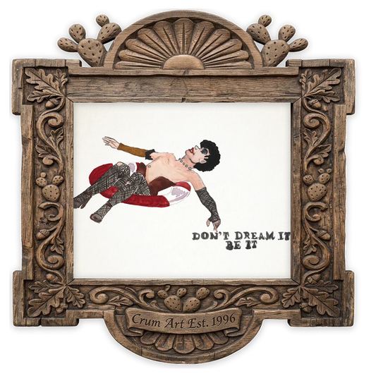 Frank N. Furter — weirdcore art print by Caya Crum in a horizontal carved wood frame
