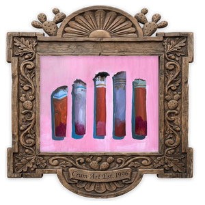 Cigarette Romance Pink — weirdcore art print by Caya Crum in a horizontal carved wood frame