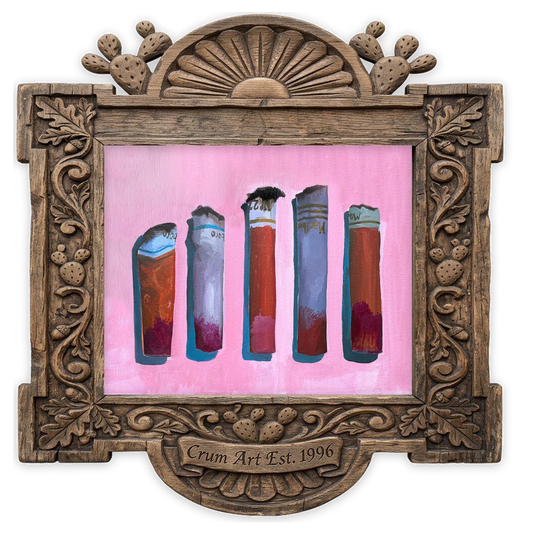 Cigarette Romance Pink — weirdcore art print by Caya Crum in a horizontal carved wood frame