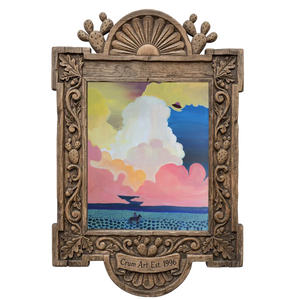 Cosmic Cowboy UFO Desert — cowboy art print by Caya Crum in a carved wood frame
