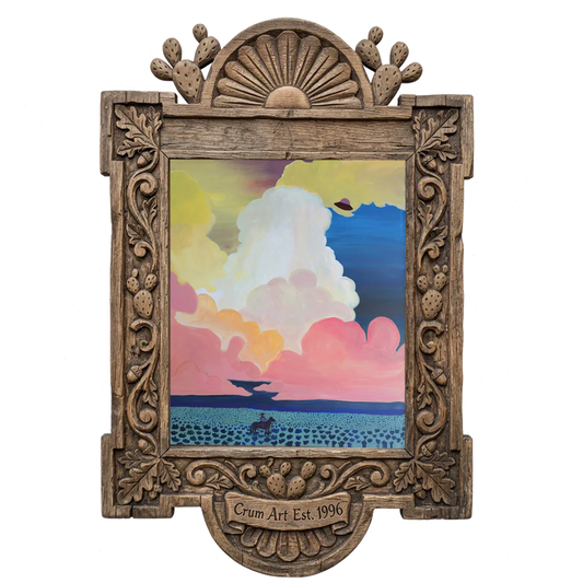 Cosmic Cowboy UFO Desert — cowboy art print by Caya Crum in a carved wood frame