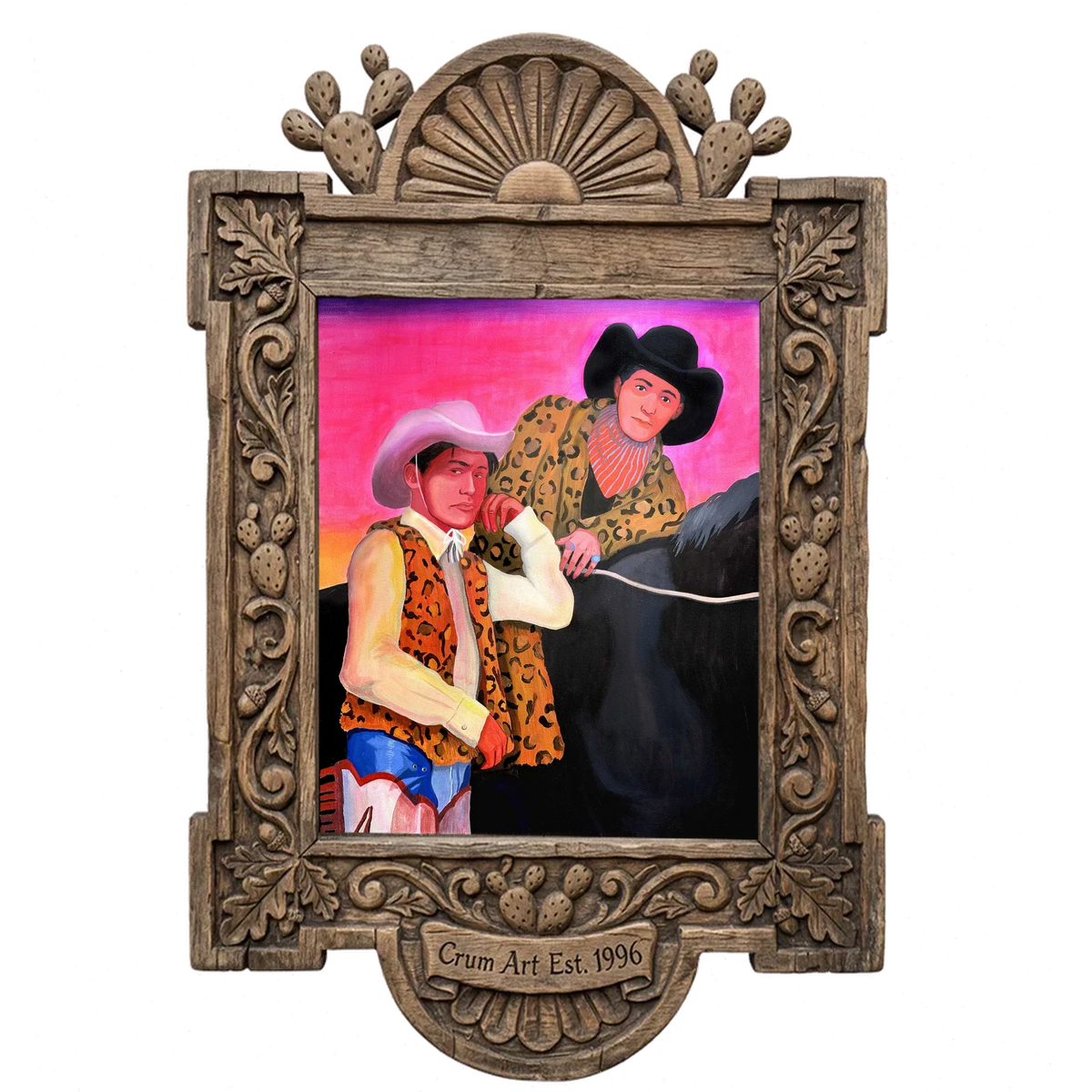 The Cowboy Gaze — cowboy art print by Caya Crum in a carved wood frame