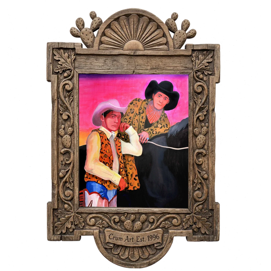 The Cowboy Gaze — cowboy art print by Caya Crum in a carved wood frame