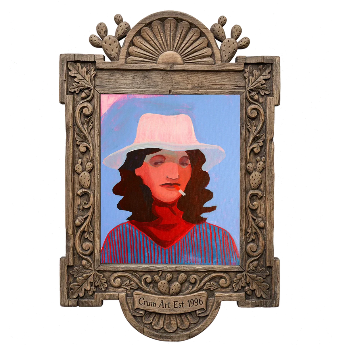 Mildred Boho — cowgirl art print by Caya Crum in a carved wood frame