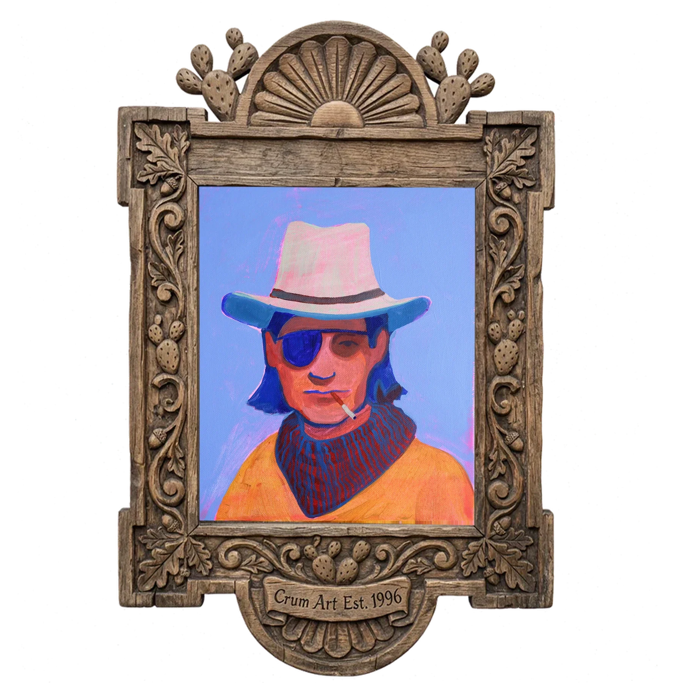 Eye Patch Cowboy — art print in a carved wood frame, Crum Art