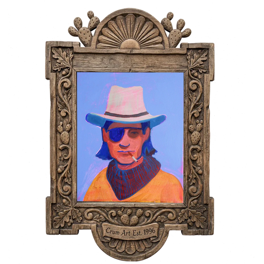 Eye Patch Cowboy — cowboy art print by Caya Crum in a carved wood frame