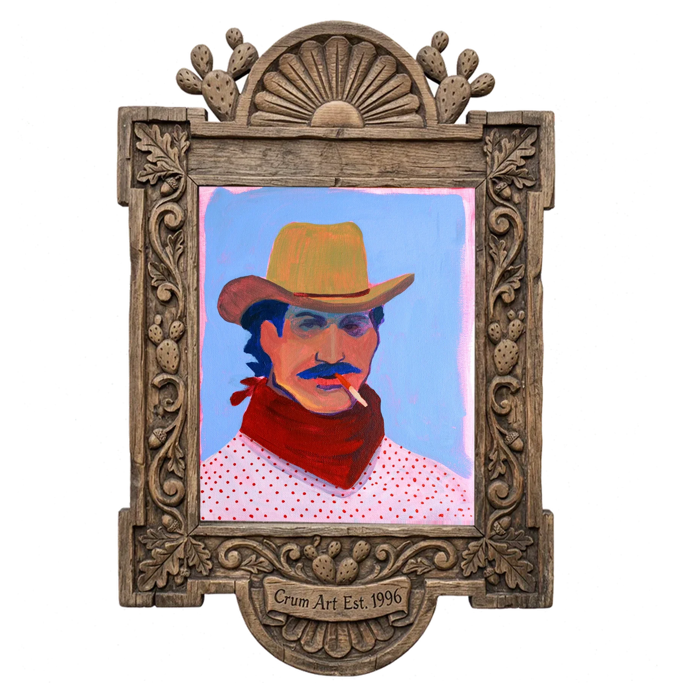 Waylon — cowboy art print by Caya Crum in a carved wood frame