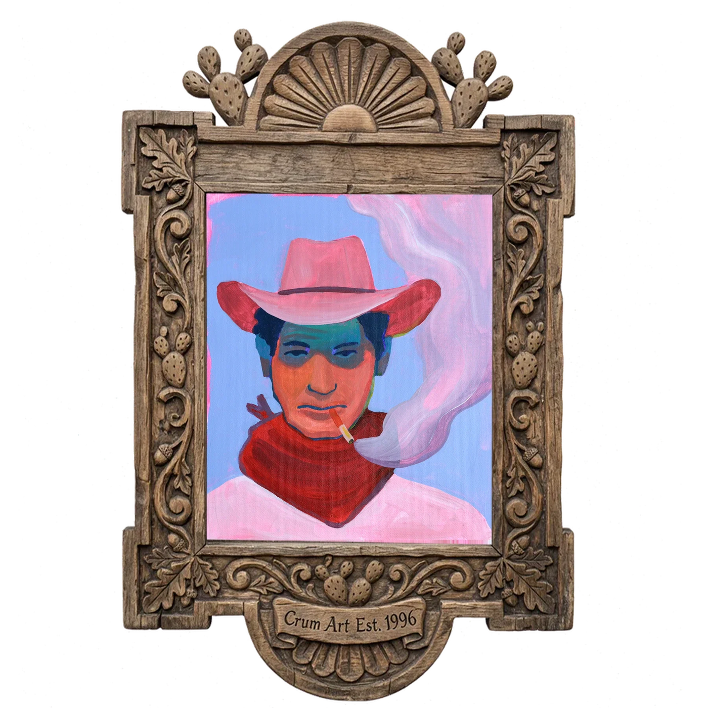 Smoke Ring Cowboy — art print in a carved wood frame, Crum Art