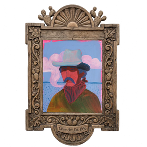 Sunburned Mustache Cowboy — cowboy art print by Caya Crum in a carved wood frame