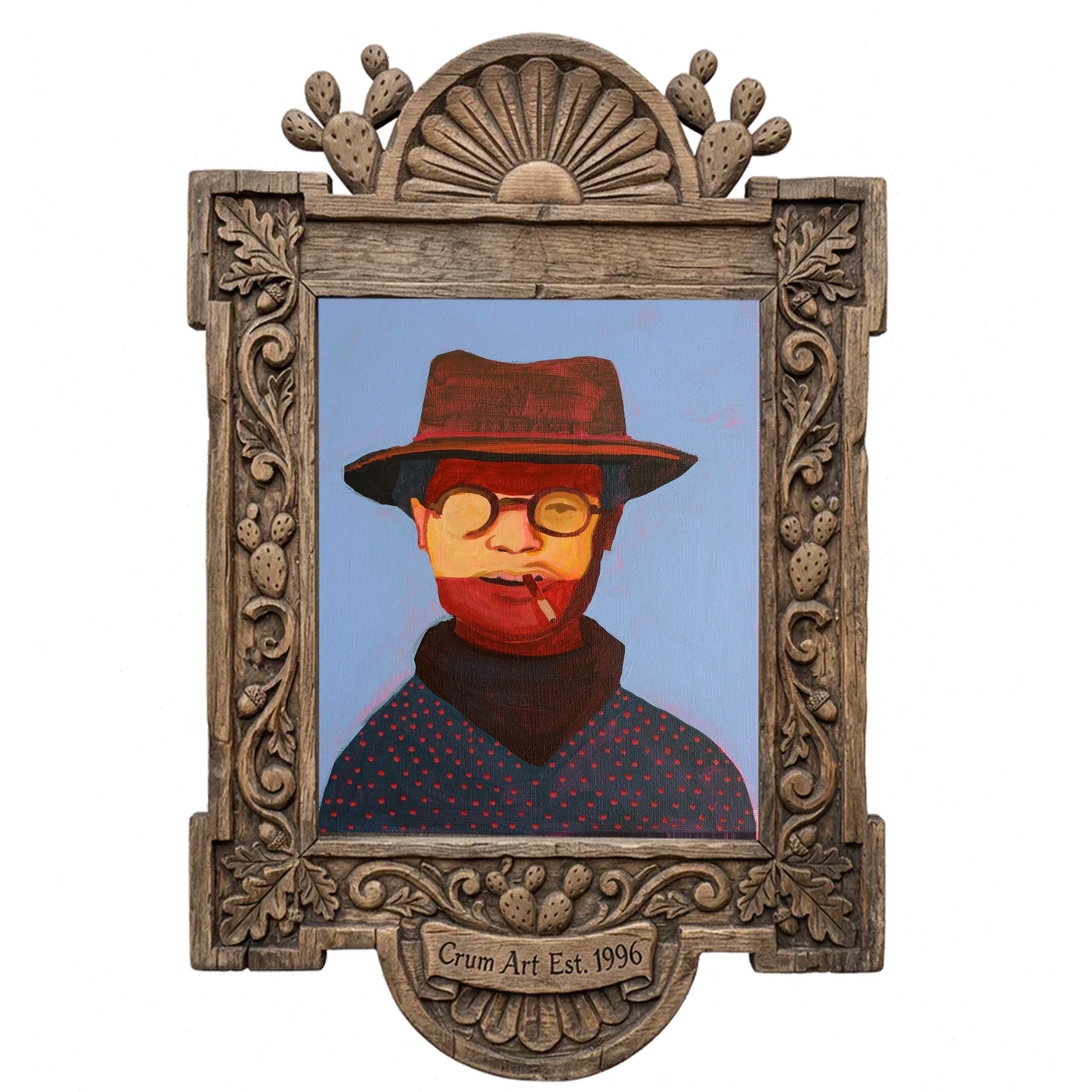 Cowboy in Glasses — art print in a carved wood frame, Crum Art