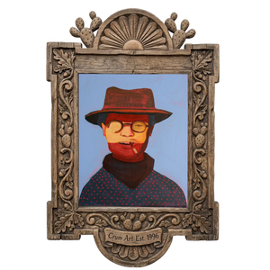 Cowboy in Glasses — cowboy art print by Caya Crum in a carved wood frame