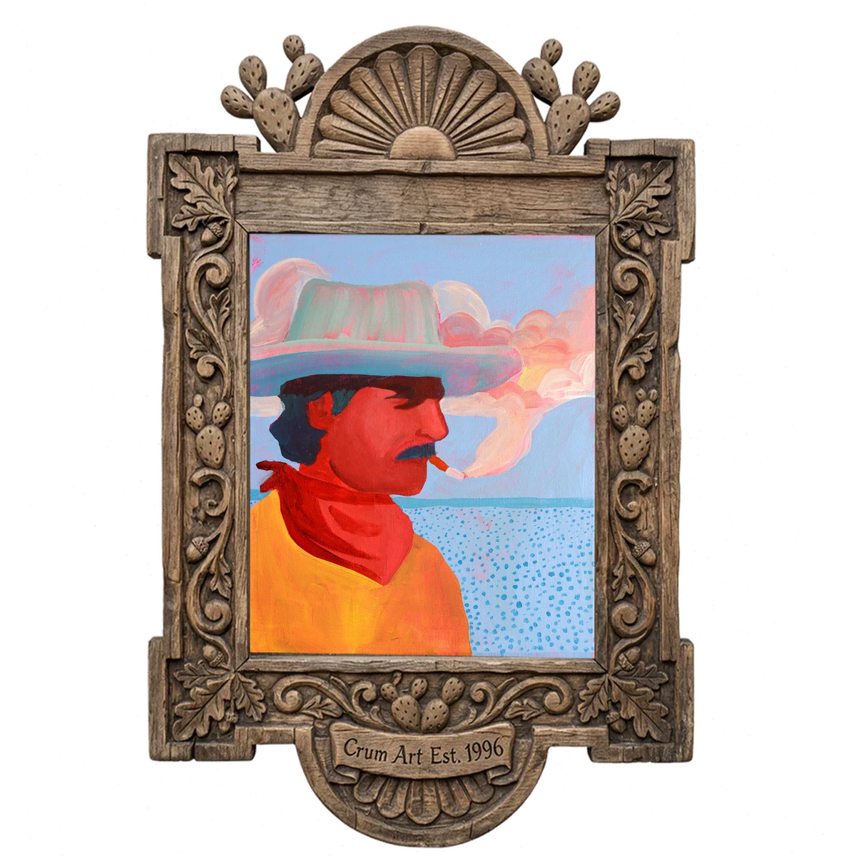 Cash — cowboy art print by Caya Crum in a carved wood frame