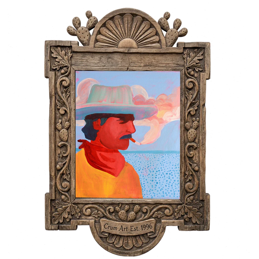 Cash — cowboy art print by Caya Crum in a carved wood frame