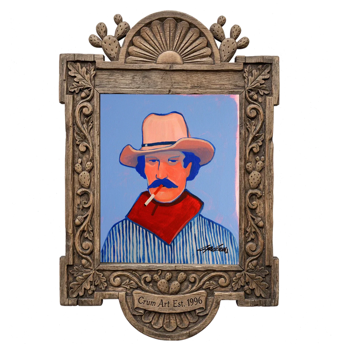 Clyde — cowboy art print by Caya Crum in a carved wood frame