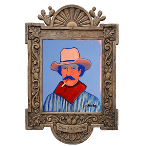 Clyde — cowboy art print by Caya Crum in a carved wood frame