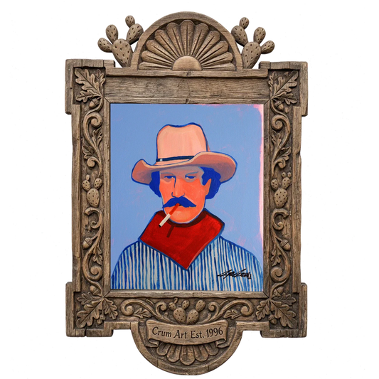 Clyde — cowboy art print by Caya Crum in a carved wood frame