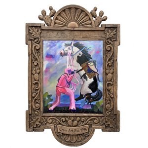 Martha — cowgirl art print by Caya Crum in a carved wood frame