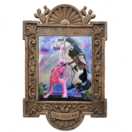 Martha — cowgirl art print by Caya Crum in a carved wood frame