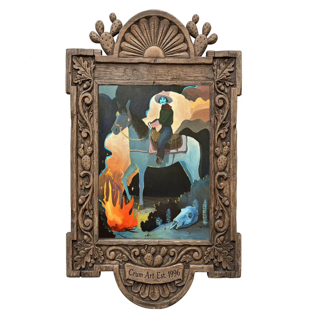 Missy Night Ride — horse art print by Caya Crum in a carved wood frame