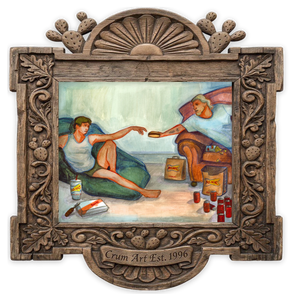 Creation of Sonic — weirdcore art print by Caya Crum in a horizontal carved wood frame