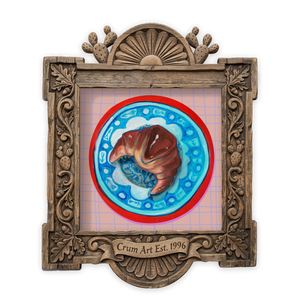 Croissant on a Chinoiserie Plate — kitchen art print by Caya Crum in a square carved wood frame