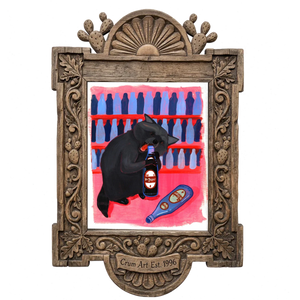 Neon Raccoon — Dr Pepper art print by Caya Crum in a carved wood frame