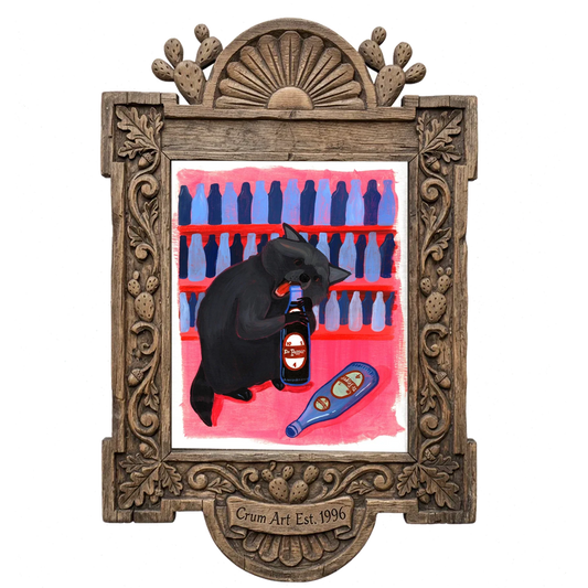 Neon Raccoon — Dr Pepper art print by Caya Crum in a carved wood frame