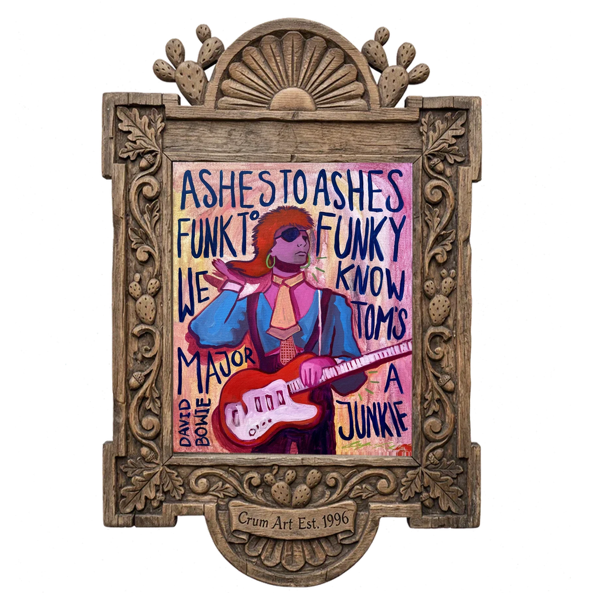 Bowie Ashes to Ashes — music wall art print by Caya Crum in a carved wood frame
