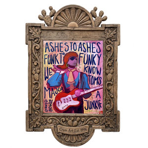 Bowie Ashes to Ashes — music wall art print by Caya Crum in a carved wood frame