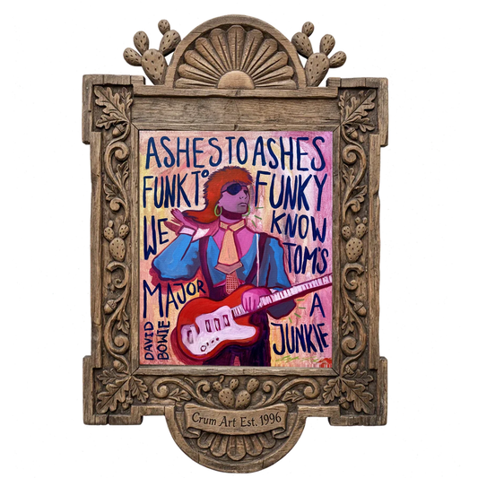 Bowie Ashes to Ashes — music wall art print by Caya Crum in a carved wood frame