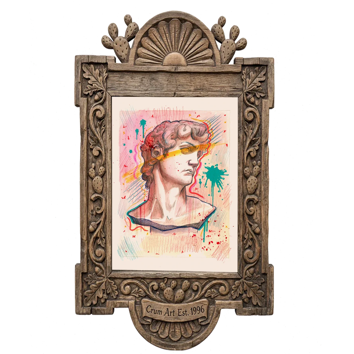 Graffiti David Statue — Greco Roman art print by Caya Crum in a carved wood frame